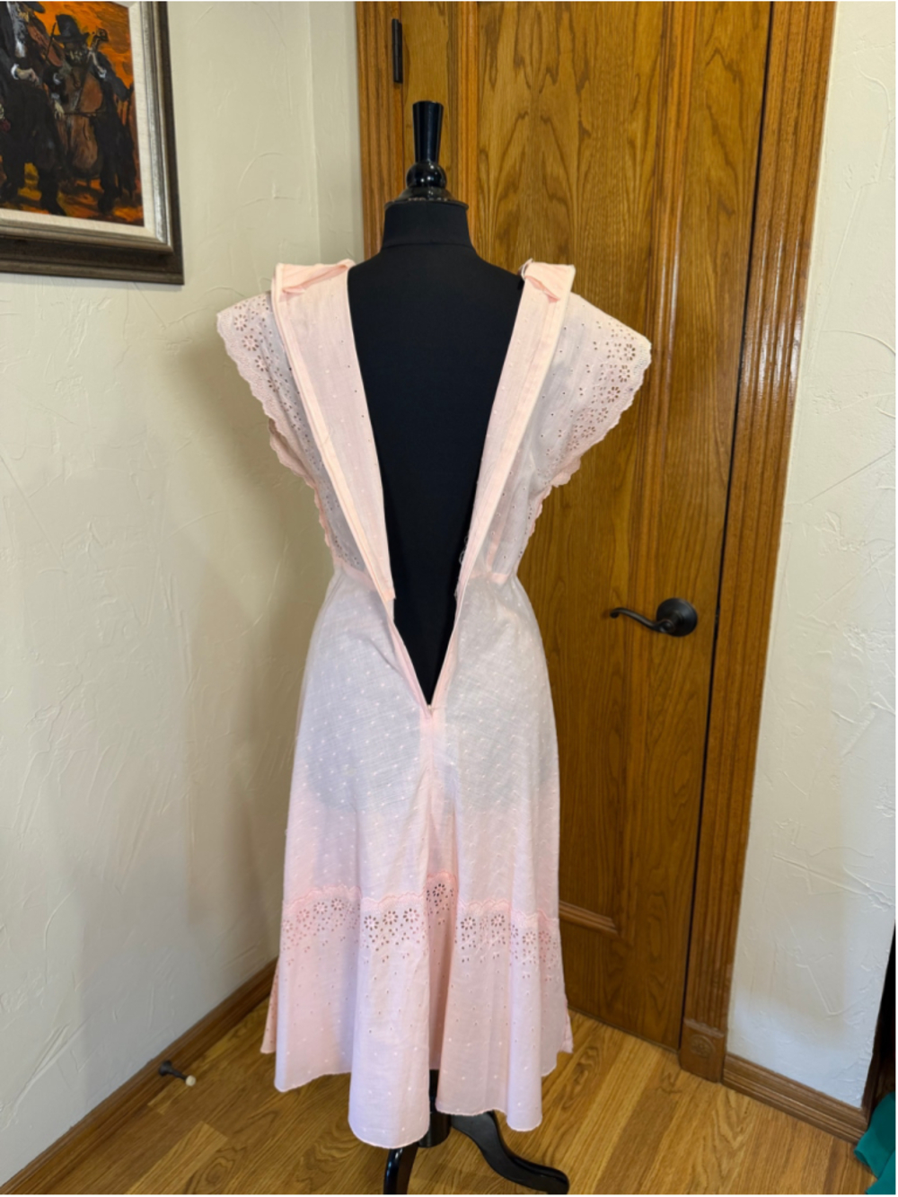 Vintage 70s Arjon California Pink Cotton Eyelet Maxi Dress - Picture 13 of 16